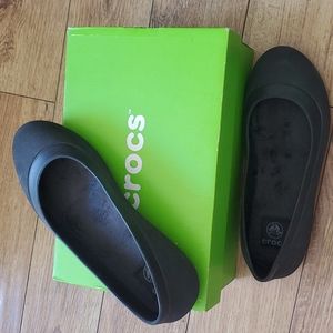 Crocs Black Fleece Lined Ballet Slip On Shoes W8
